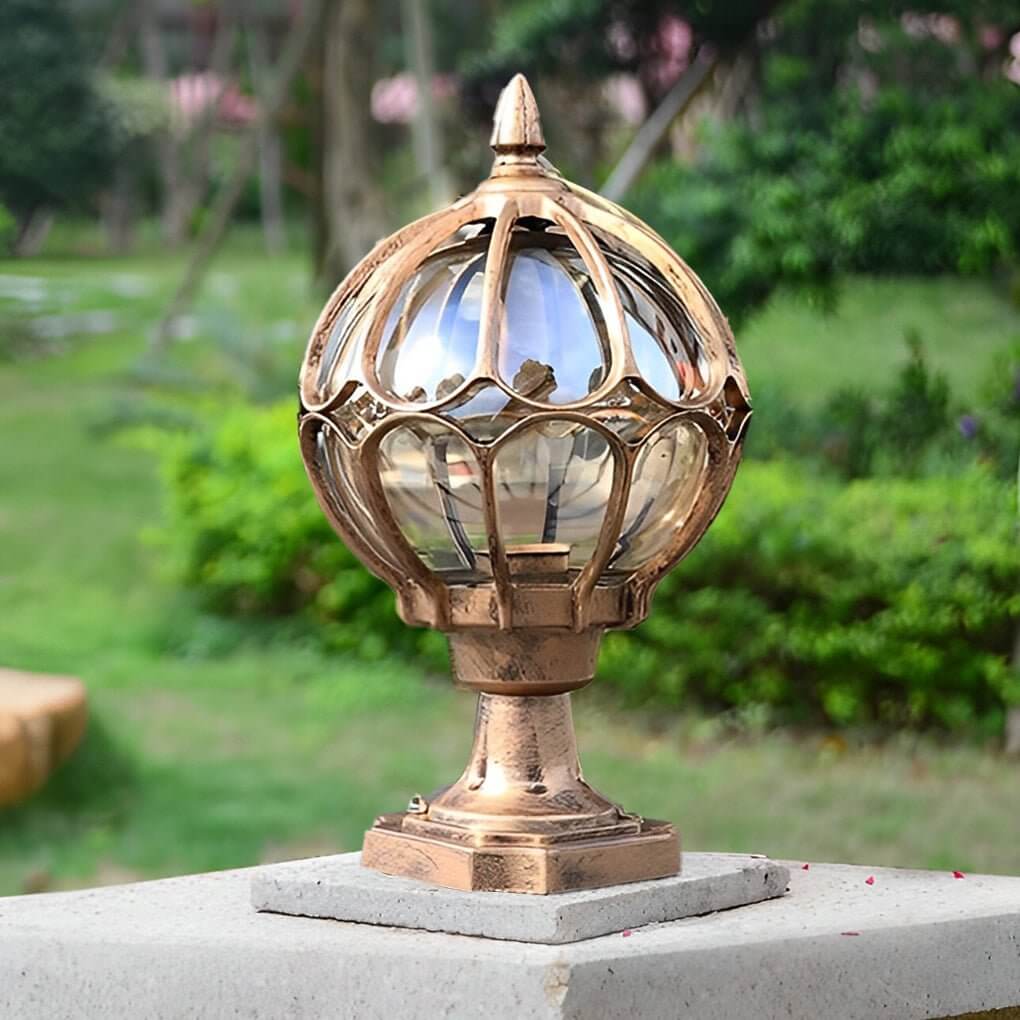 retro glass globe outdoor pillar lights copper fence post lighting