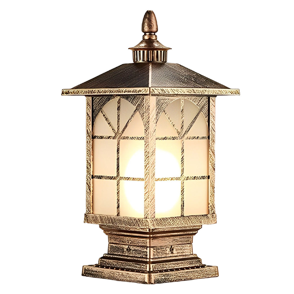 Modern Retro Outdoor Pillar Light — Die-Cast Aluminum, Frosted Glass, 12W LED E27, IP55, 3000K Warm White, Bronze or Black