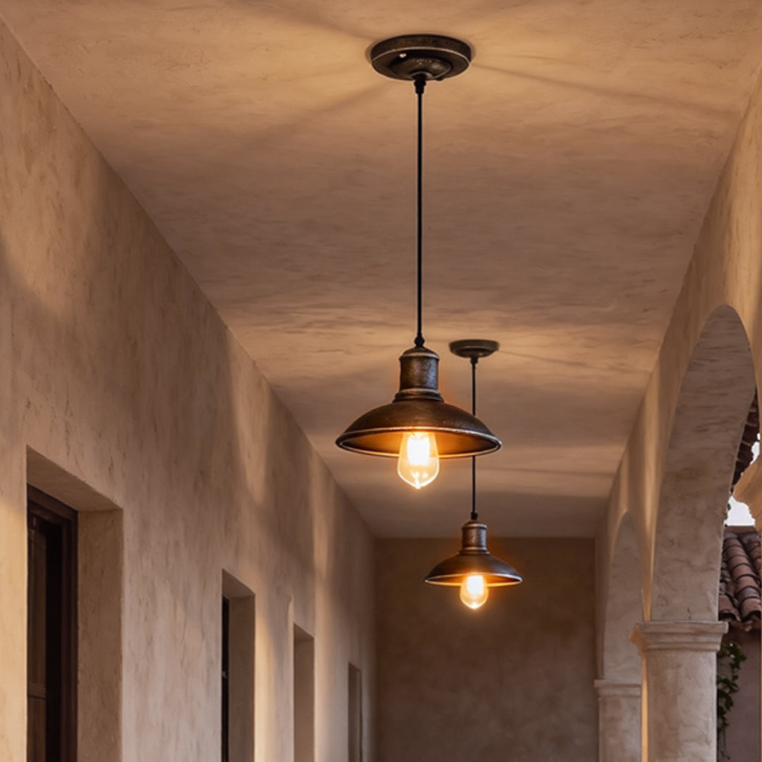 Industrial Retro Outdoor Hanging Light — Iron, Bronze Finish, E27 LED, IP65 Weatherproof, 9.45"