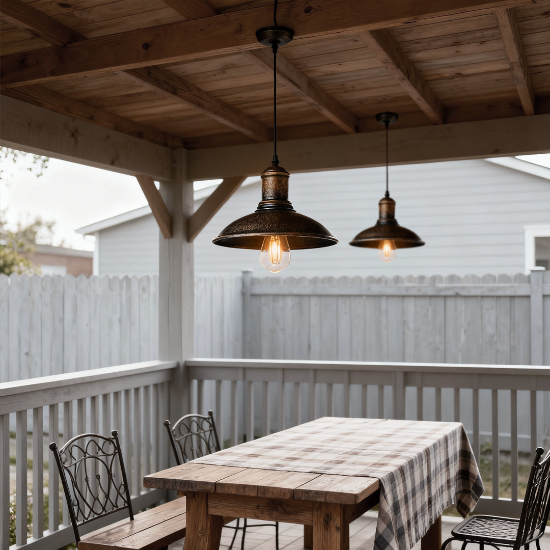 Industrial Retro Outdoor Hanging Light — Iron, Bronze Finish, E27 LED, IP65 Weatherproof, 9.45"