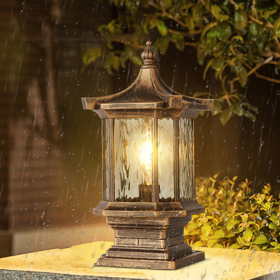 Vintage Lantern Pillar Light — Aluminum, Solar or Hardwired, IP54, 3-Step Dimming, Black or Bronze