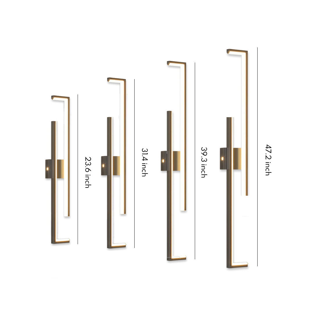Minimalist Long Bar Wall Sconce — Iron and Acrylic, LED, 3-Step Dimming, Black or Gold, 23.6"–47.2"