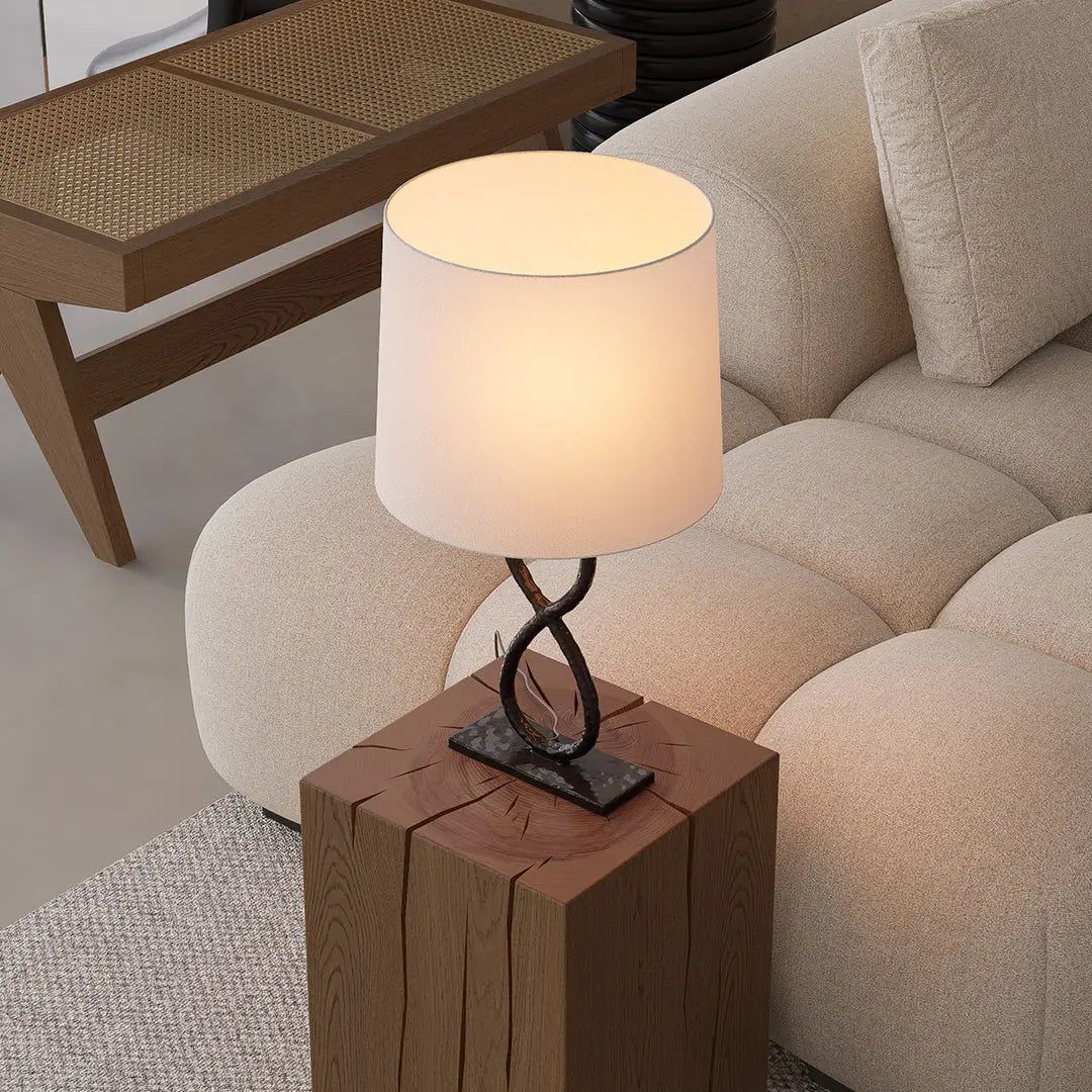 European Luxury Fabric Light Table Lamps in Bronze Metal Luxe