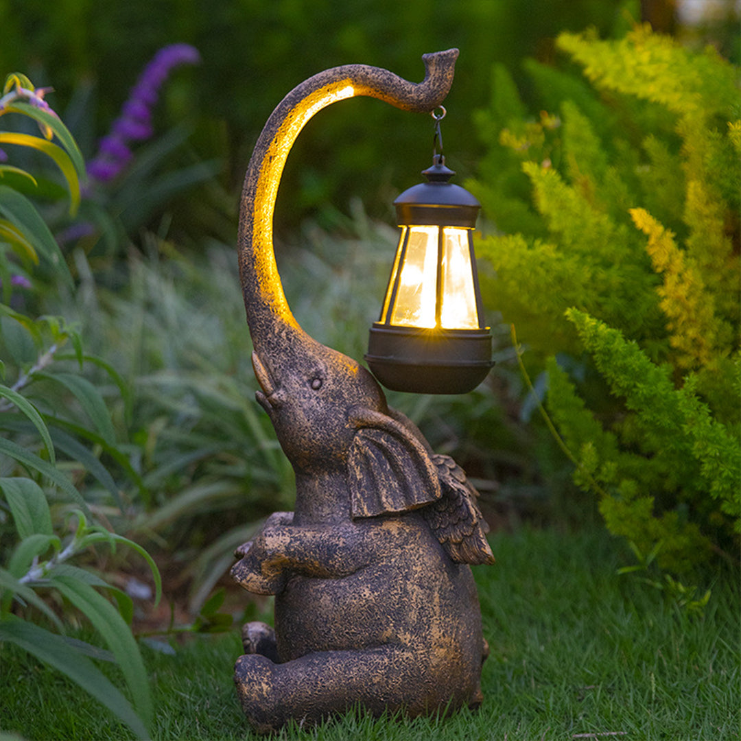 Elephant Solar Garden Light — Handcrafted UV-Resistant Resin, LED, IP44, Warm White, Dusk-to-Dawn