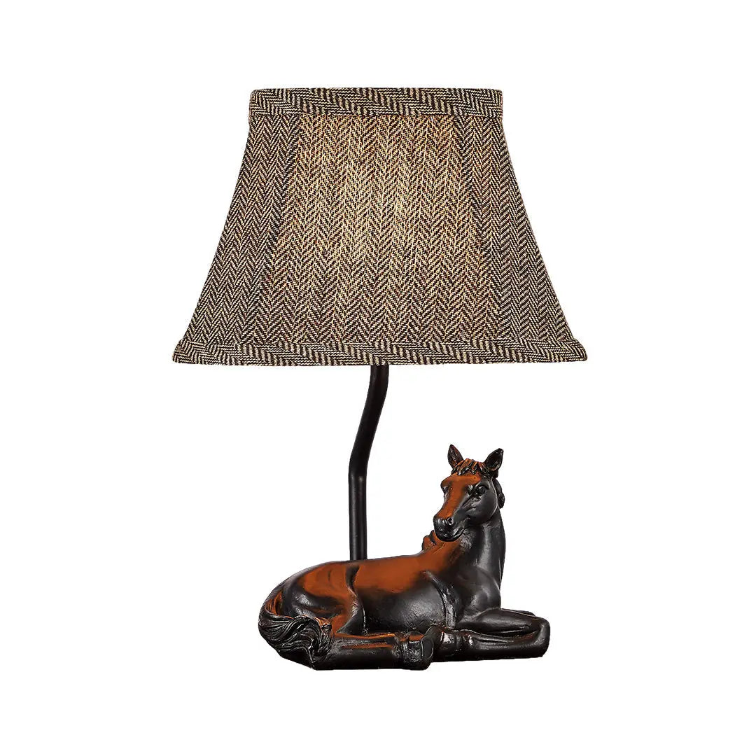 European Style Horse Table Lamp with Cloth Lampshade and Resin Base for Ambiance Lighting Luxe