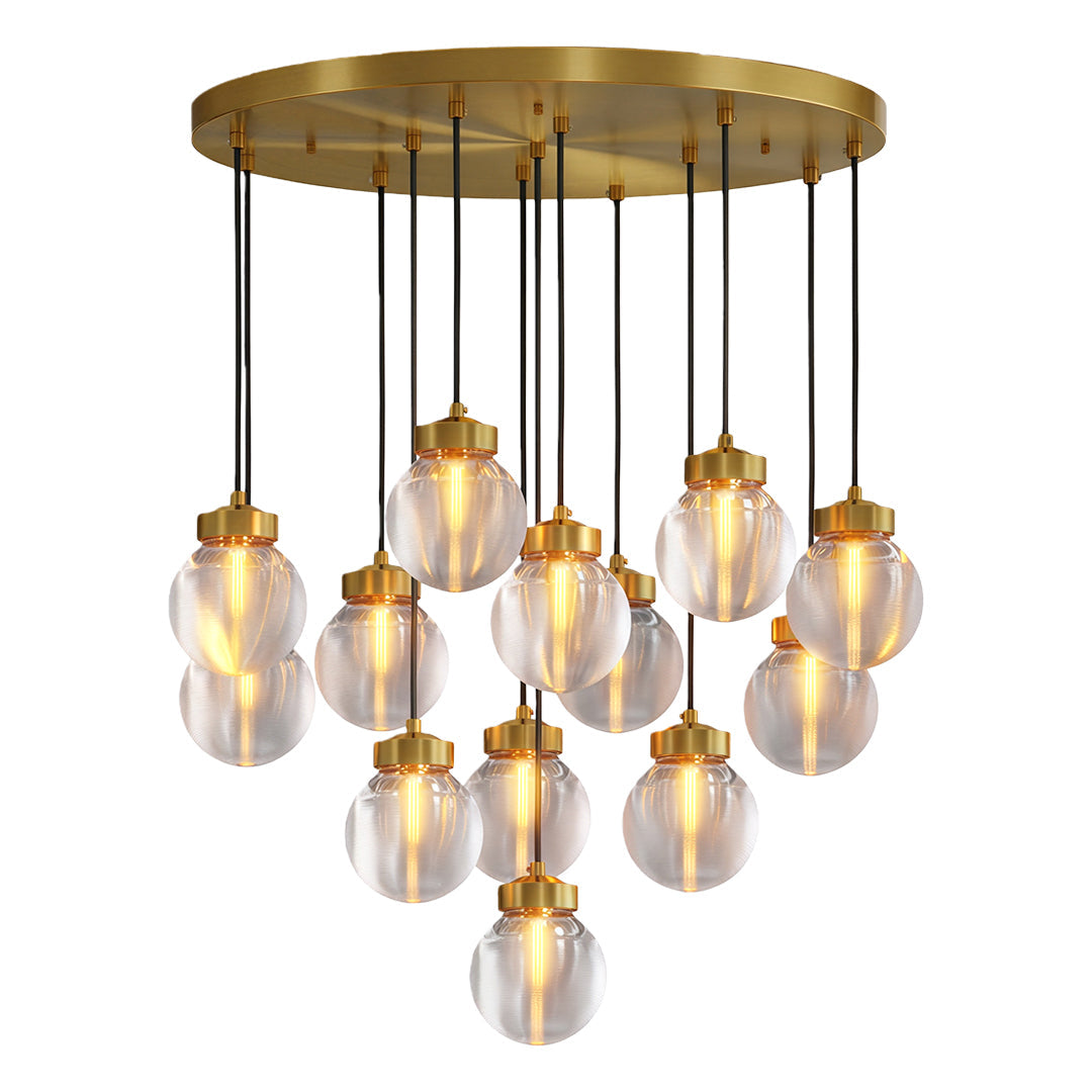 Contemporary Copper Chandelier — Solid Brass Frame, Clear Glass Shades, G9, 1- to 19-Light, Black / Chrome / Copper Finish
