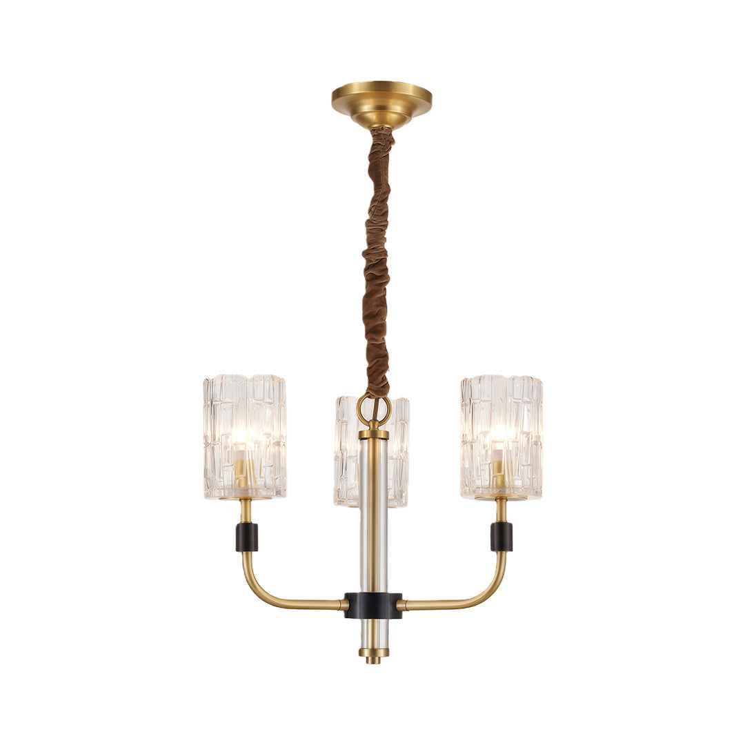Minimalist Copper and Glass Cluster Chandelier — Full Brass Frame, Transparent Glass Shades, E14, 3 to 15-Light