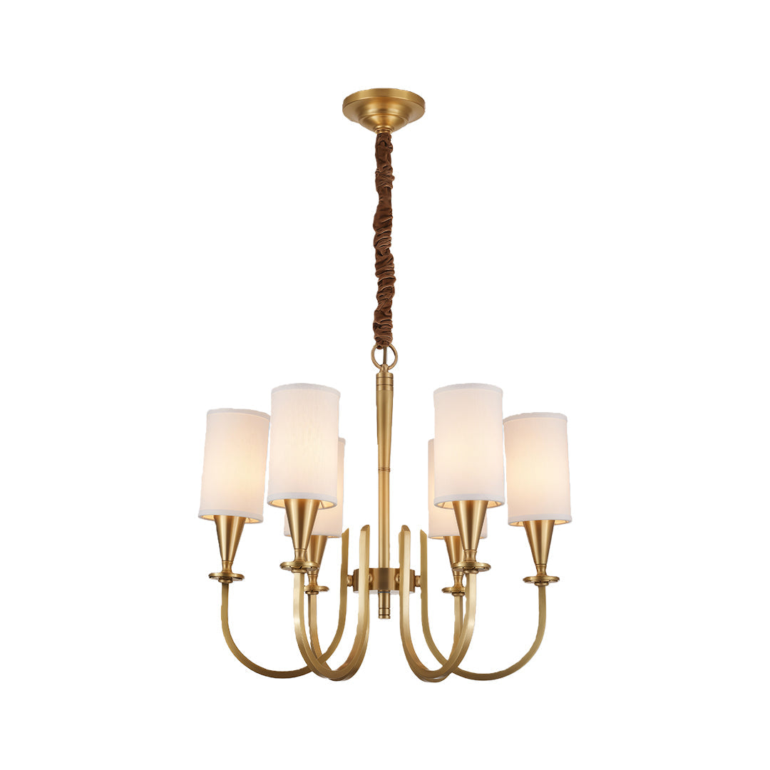 Modern Minimalist Chandelier — Copper Frame, Off-White Fabric Shades, E14, 6/8/10/15-Light