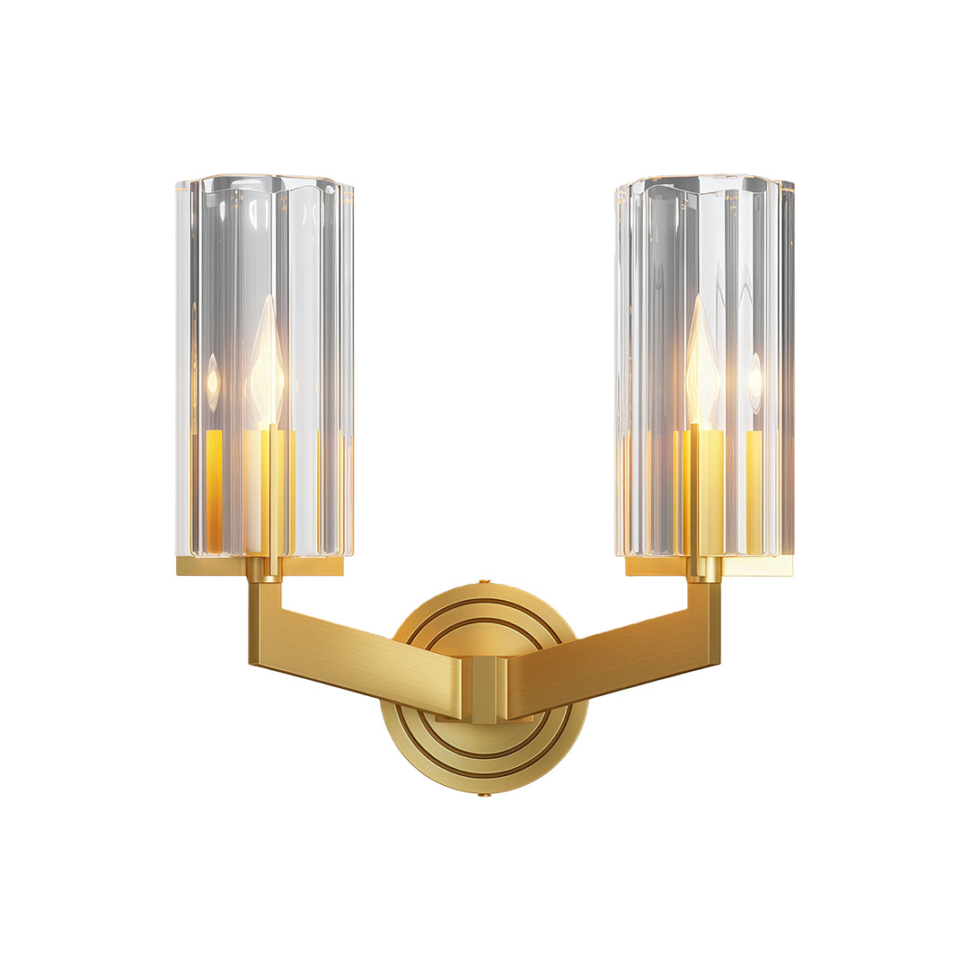 Minimalist Candle Wall Sconce — Solid Brass, Transparent Glass, E14, 1- or 2-Light