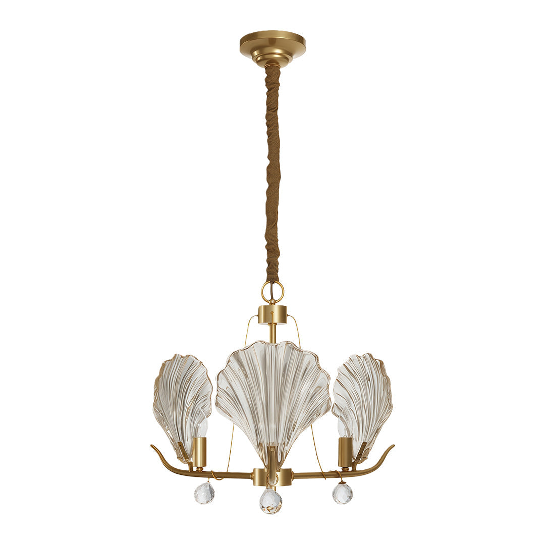 Seashell Glass Chandelier — Full Copper Frame, E14, 3-, 6-, or 8-Light