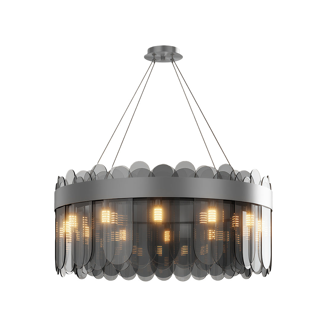 Modern Geometric Chandelier — Solid Copper, Transparent Glass Shade, G9, 4 Sizes, Black / Chrome / Copper