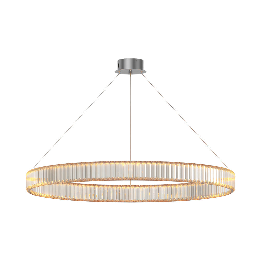 Round Crystal Ring Chandelier — Copper, Black, or Chrome, LED, Three-Step Dimming (3000K/4000K/6000K)