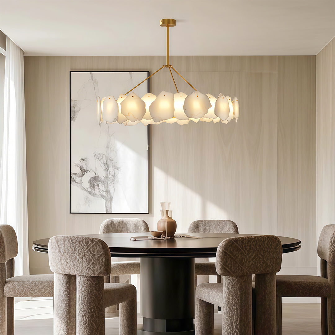 Cloud Stone LED Chandelier — Full Copper, Three-Color Dimming (3000K/4000K/6000K), Round & Rectangular