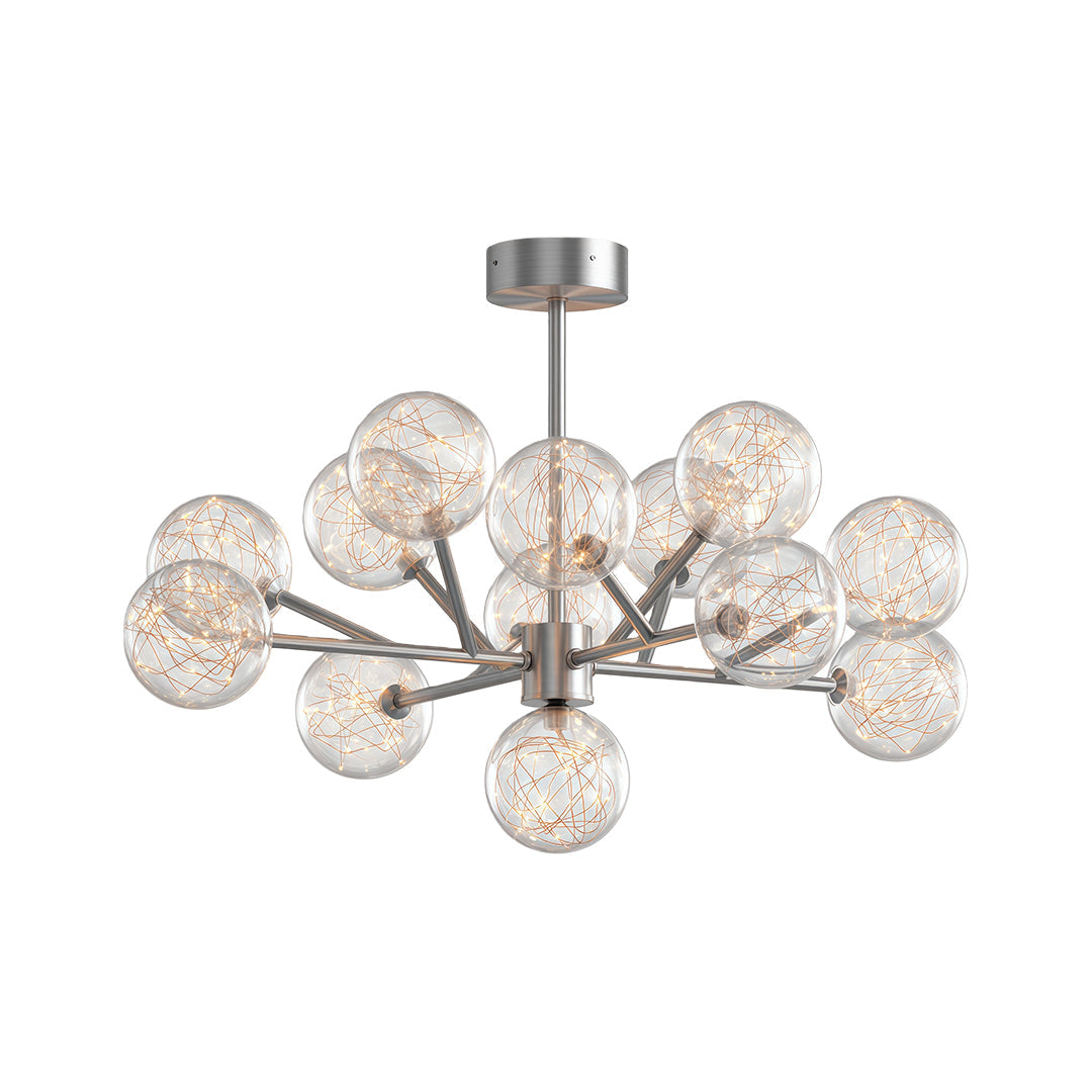 Full Sky Star Glass Globe Chandelier — Copper / Chrome / Black, 10 to 19-Head, Three-Color Dimming