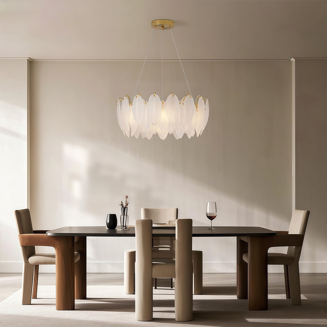 Feather-Glass Modern Chandelier — Copper / Chrome / Black, E14, Adjustable 47.2" Chain, Round or Linear