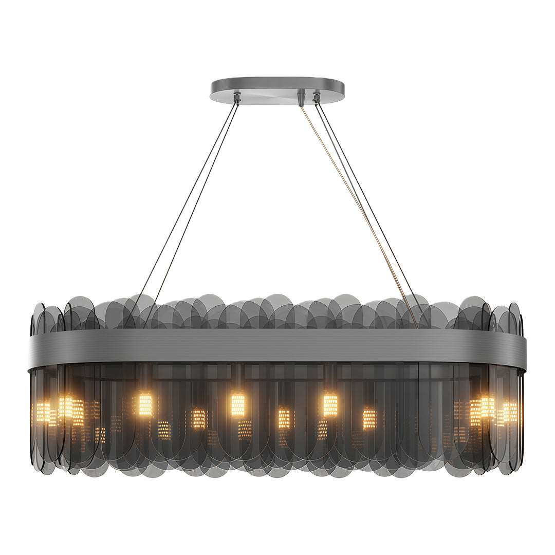 Modern Geometric Chandelier — Solid Copper, Transparent Glass Shade, G9, 4 Sizes, Black / Chrome / Copper