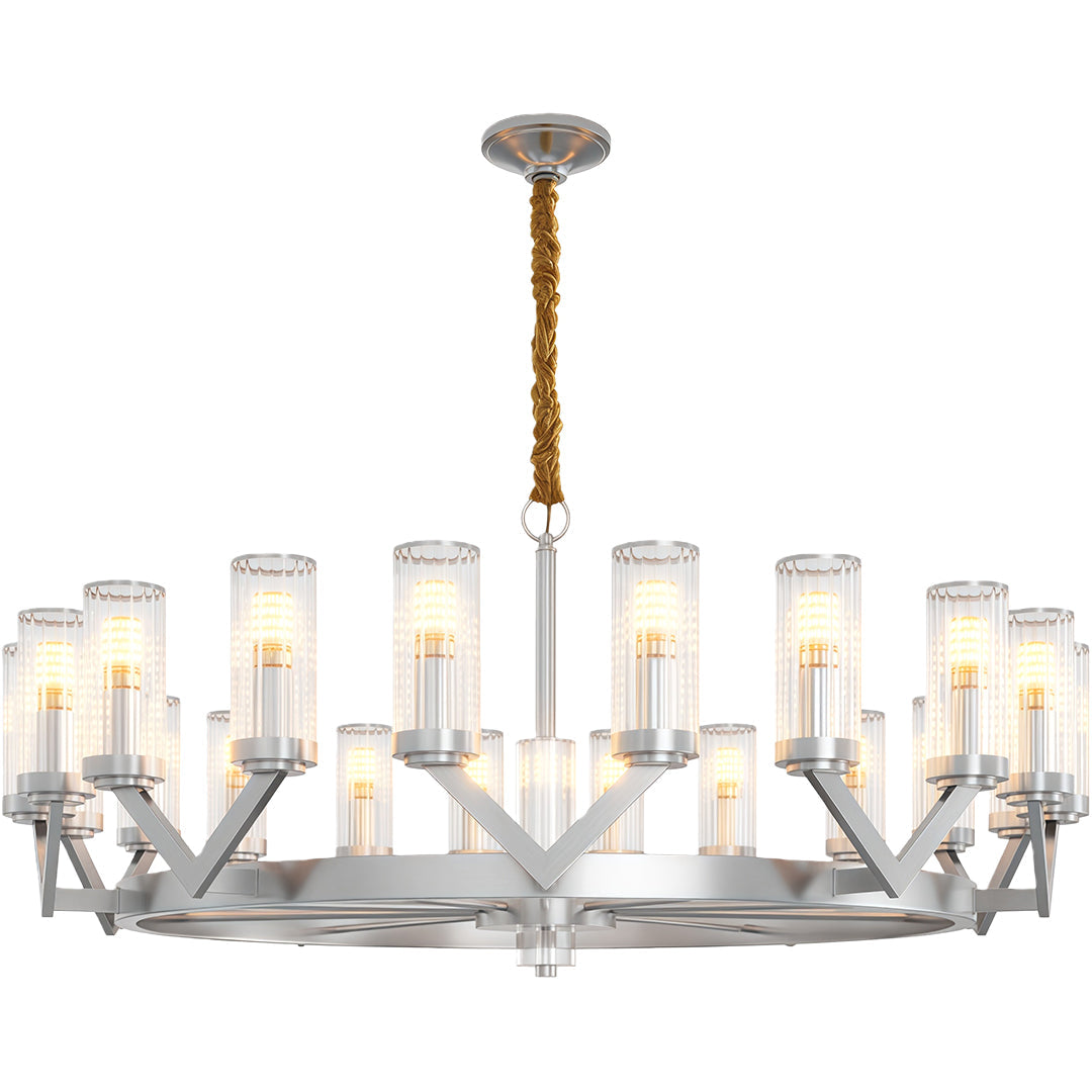 Glass Drop Chandelier — Full-Brass Frame, Transparent Glass, E14, Available in Copper, Nickel, or Black