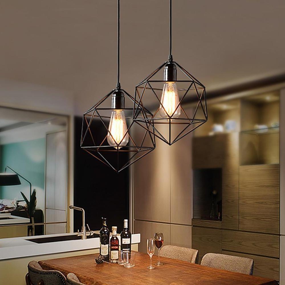 Industrial Geometric Cage Mini Pendant — Metal, 1-Light, 4W LED, 10" Diameter, Adjustable 39" Cord