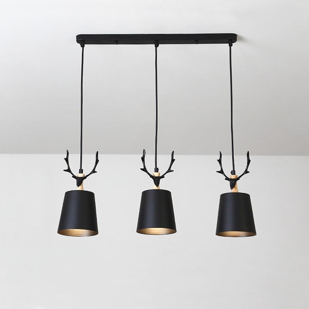 Antler 3-Light Chandelier — Metal, E26/E27, 60W, 39" Adjustable Chain, Country Traditional