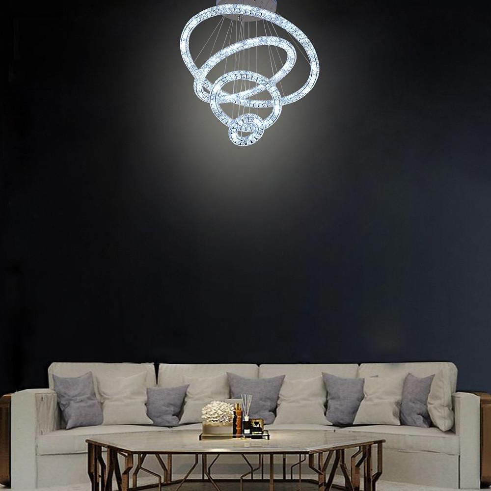 Tiered Crystal Ring Chandelier — Metal & Crystal, LED 3000K, 3-Ring or 4-Ring, 39" Adjustable Cord