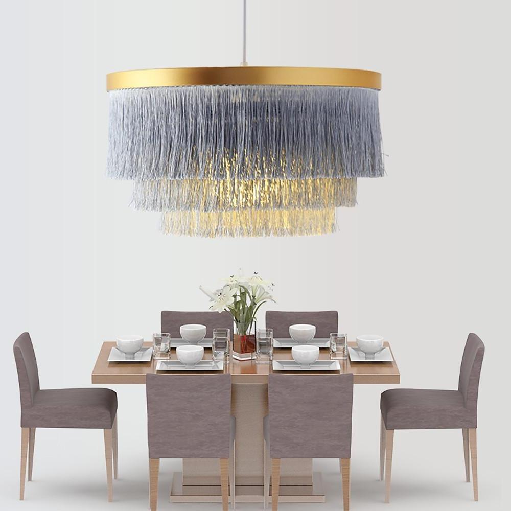 Gradated Drum Chandelier — Metal and Fabric Shade, LED-Compatible, 17" Diameter, 39" Adjustable Cord