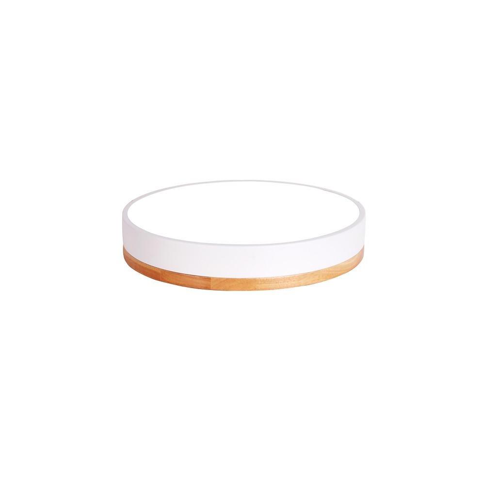 Circular Drum LED Flush-Mount Ceiling Light — Metal and Wood, 16", Three-Color Dimming, Remote Control