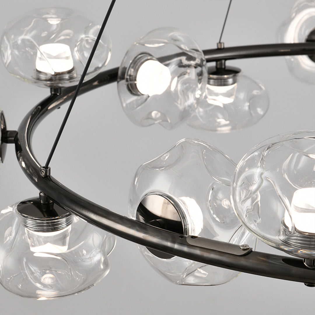 Bubble Glass Circular Chandelier — Iron, 12- or 16-Light, Warm/Neutral/White LED, Black or Copper