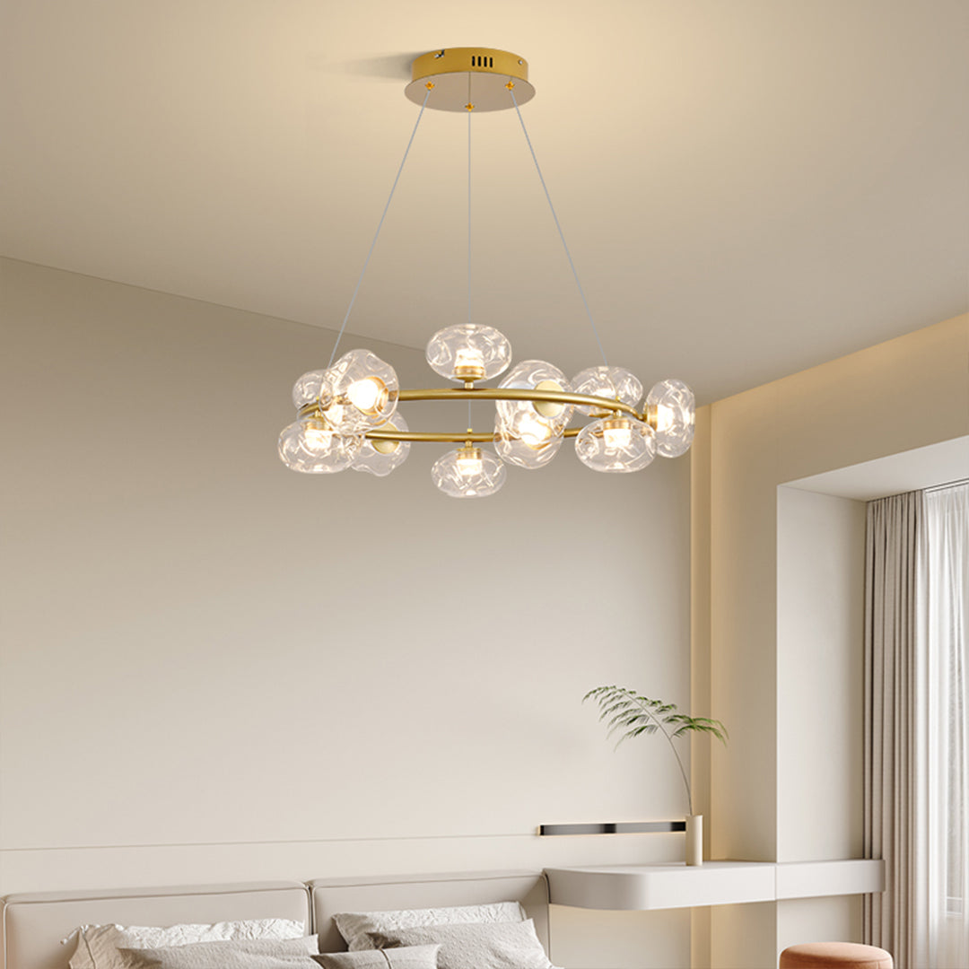 Bubble Glass Circular Chandelier — Iron, 12- or 16-Light, Warm/Neutral/White LED, Black or Copper