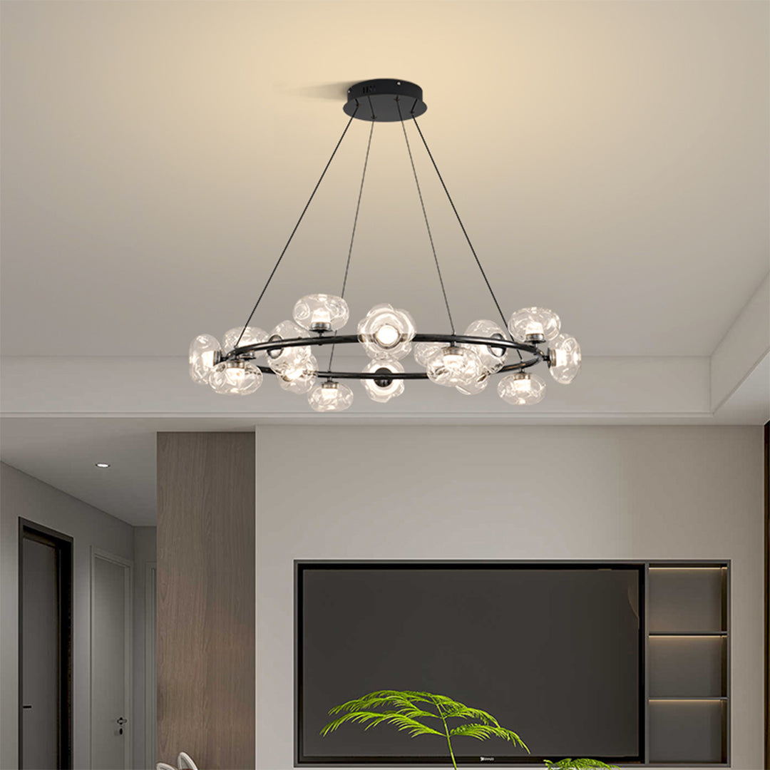 Bubble Glass Circular Chandelier — Iron, 12- or 16-Light, Warm/Neutral/White LED, Black or Copper