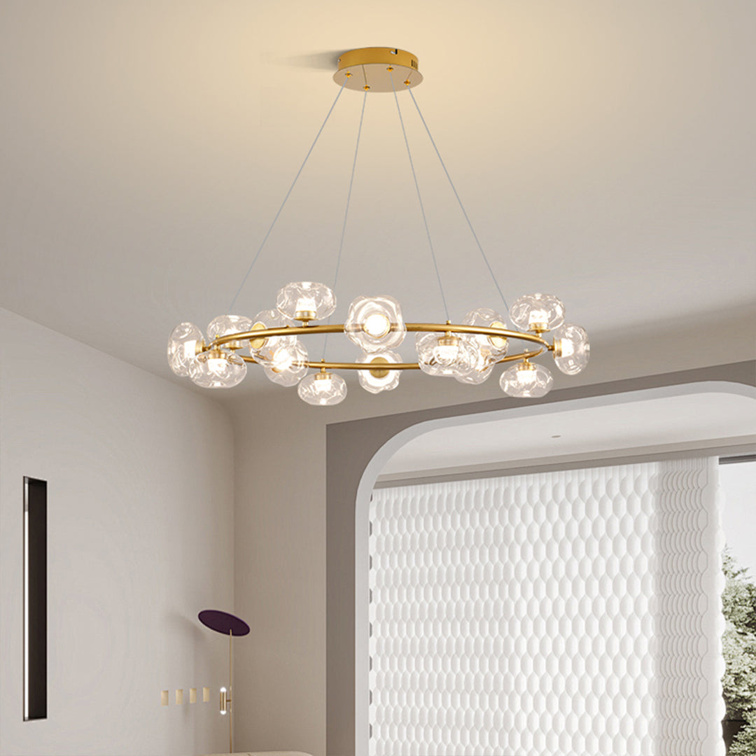Bubble Glass Circular Chandelier — Iron, 12- or 16-Light, Warm/Neutral/White LED, Black or Copper