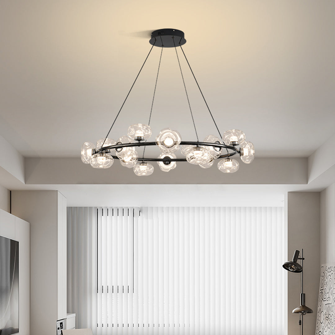 Bubble Glass Circular Chandelier — Iron, 12- or 16-Light, Warm/Neutral/White LED, Black or Copper