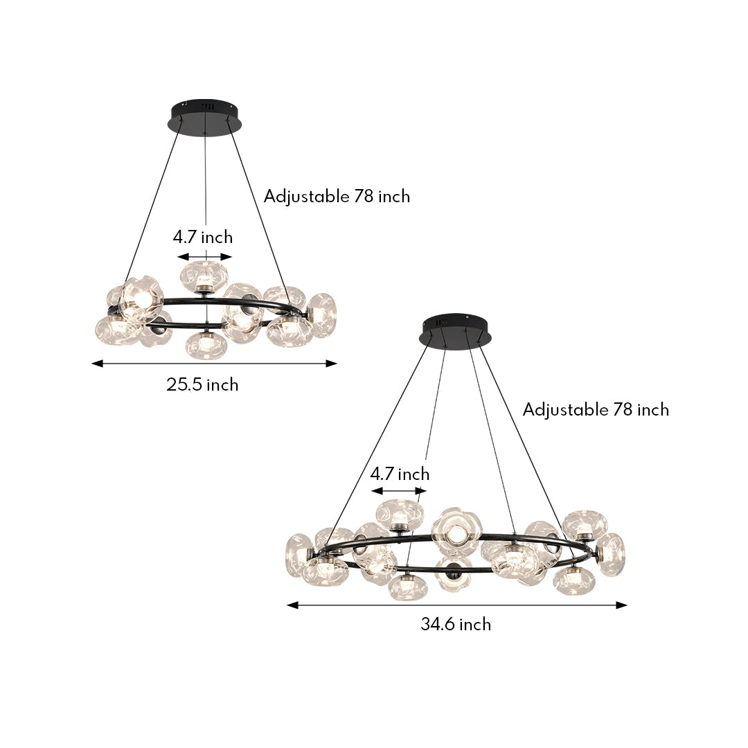 Bubble Glass Circular Chandelier — Iron, 12- or 16-Light, Warm/Neutral/White LED, Black or Copper