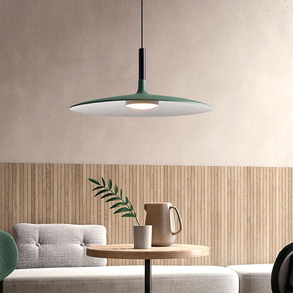 Flat Circular Mini Pendant — Metal, Industrial Modern, Adjustable 47" Cord, LED Included