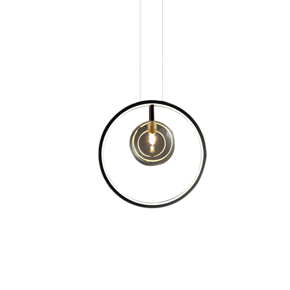 Sputnik Ring Pendant Light — Black Metal, Clear Glass Globes, 1/3/5-Light