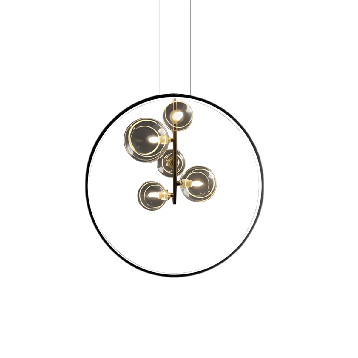 Sputnik Ring Pendant Light — Black Metal, Clear Glass Globes, 1/3/5-Light