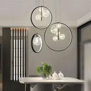 Sputnik Ring Pendant Light — Black Metal, Clear Glass Globes, 1/3/5-Light