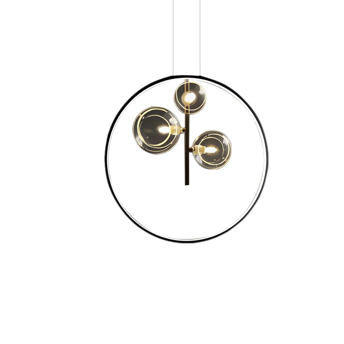 Sputnik Ring Pendant Light — Black Metal, Clear Glass Globes, 1/3/5-Light