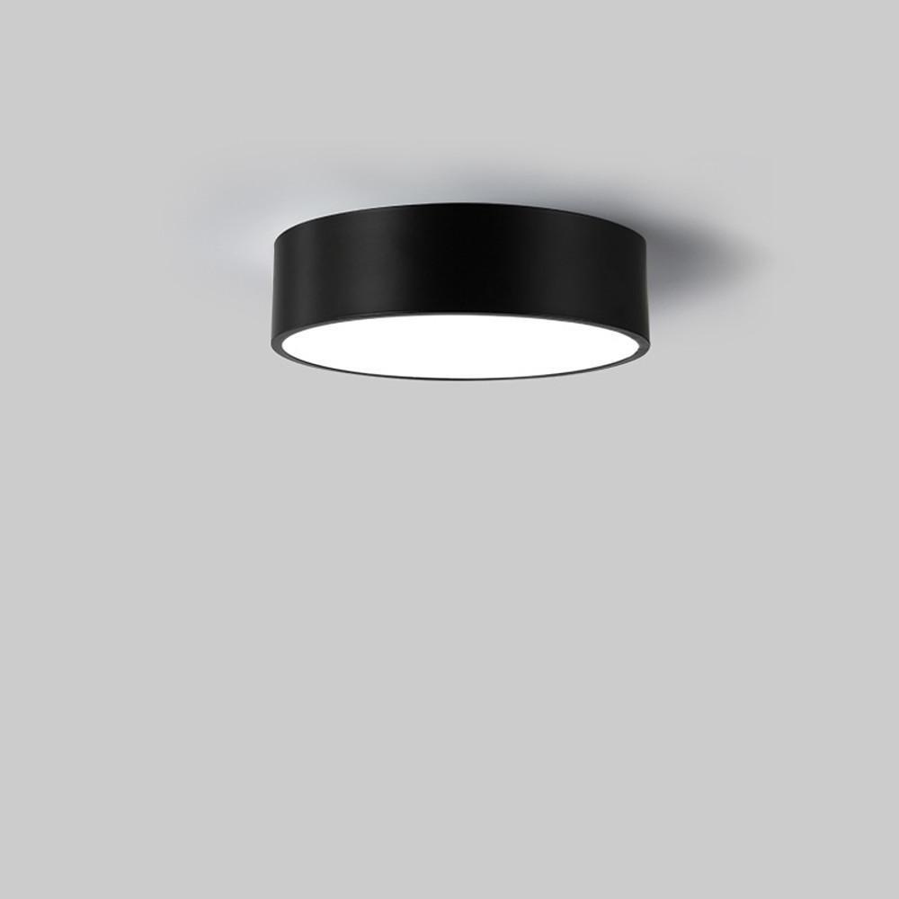 Cylindrical LED Flush-Mount Ceiling Light — Black Metal, 9" Diameter, Three-Step Dimming (3000K/4500K/6000K)