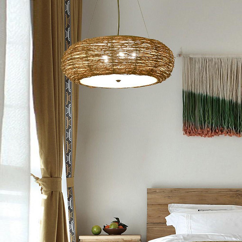 burlywood ceiling light flat peach shaped wicker pendant for farmhouse style