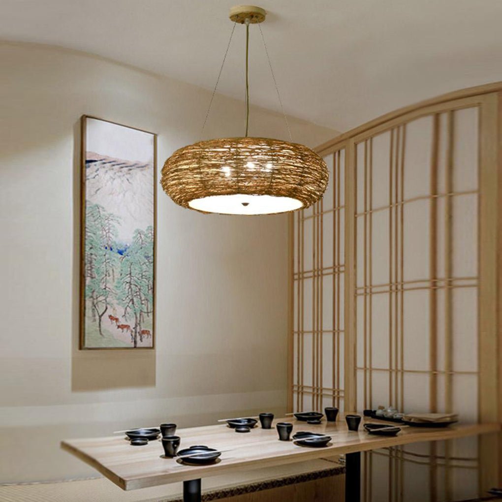 burlywood ceiling light flat peach shaped wicker pendant for farmhouse style