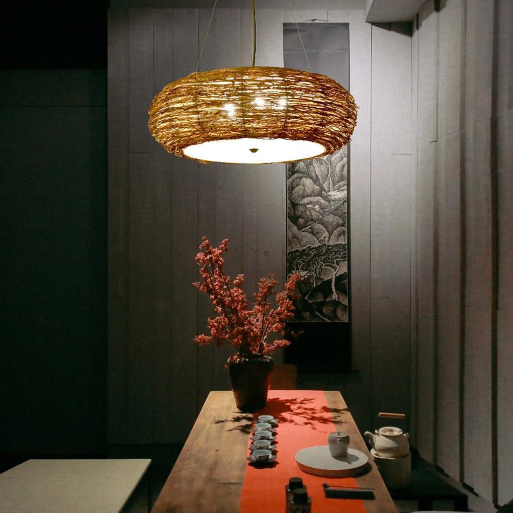 burlywood ceiling light flat peach shaped wicker pendant for farmhouse style