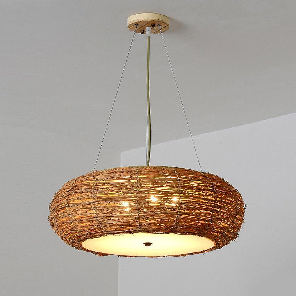 burlywood ceiling light flat peach shaped wicker pendant for farmhouse style