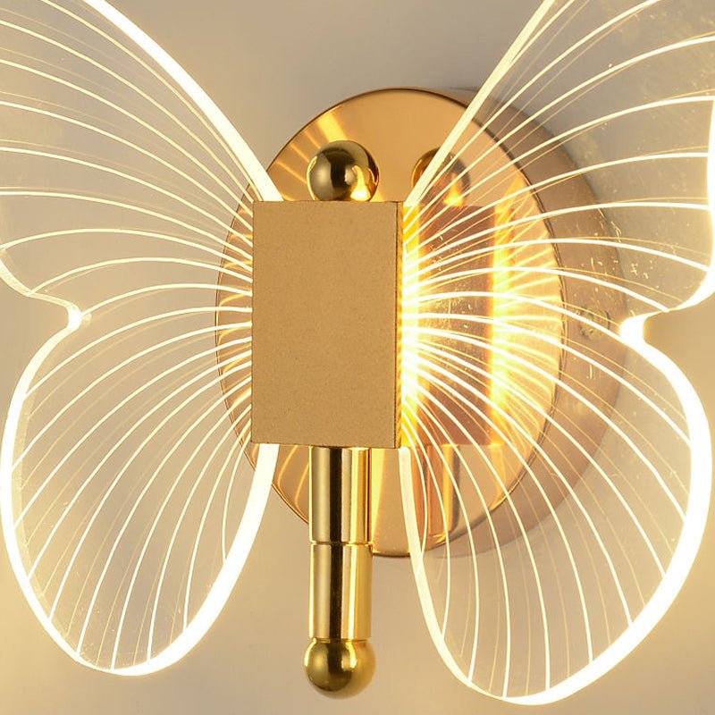 Butterfly LED Wall Sconce — Gold Iron and Acrylic, 10W, Three-Step Dimming (3000K/4500K/6000K)