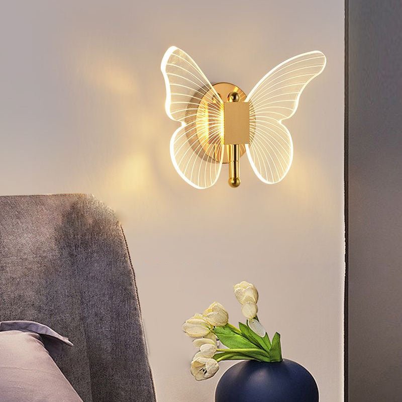 Butterfly LED Wall Sconce — Gold Iron and Acrylic, 10W, Three-Step Dimming (3000K/4500K/6000K)