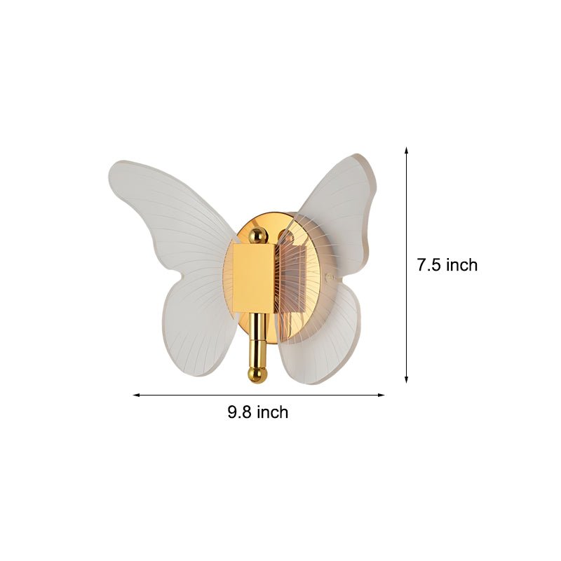 Butterfly LED Wall Sconce — Gold Iron and Acrylic, 10W, Three-Step Dimming (3000K/4500K/6000K)