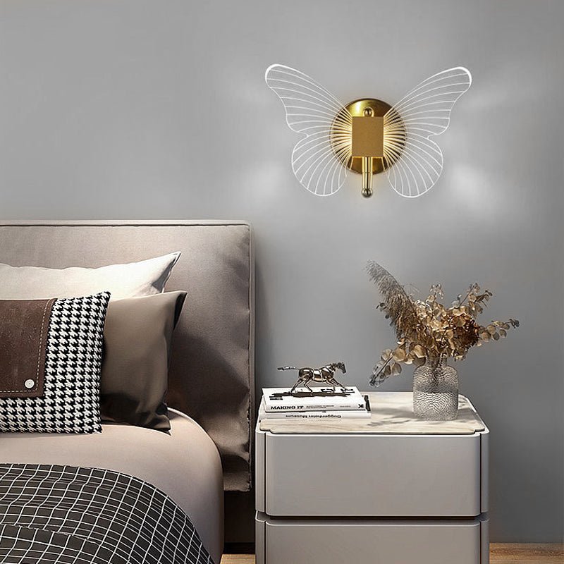 Butterfly LED Wall Sconce — Gold Iron and Acrylic, 10W, Three-Step Dimming (3000K/4500K/6000K)