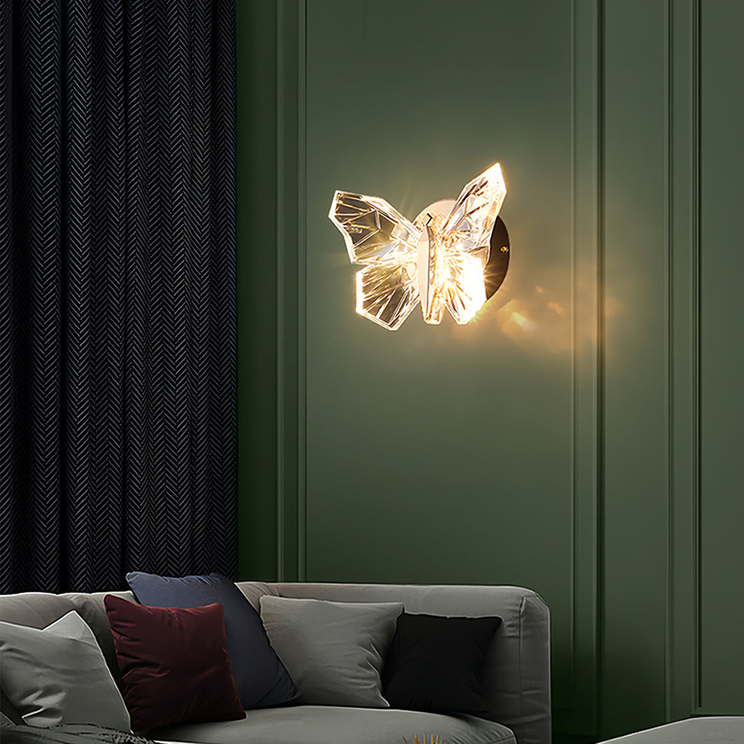 Butterfly Wall Sconce — Gold Aluminum, White Acrylic Shade, LED, Three-Step Dimming (3000K/4500K/6000K)