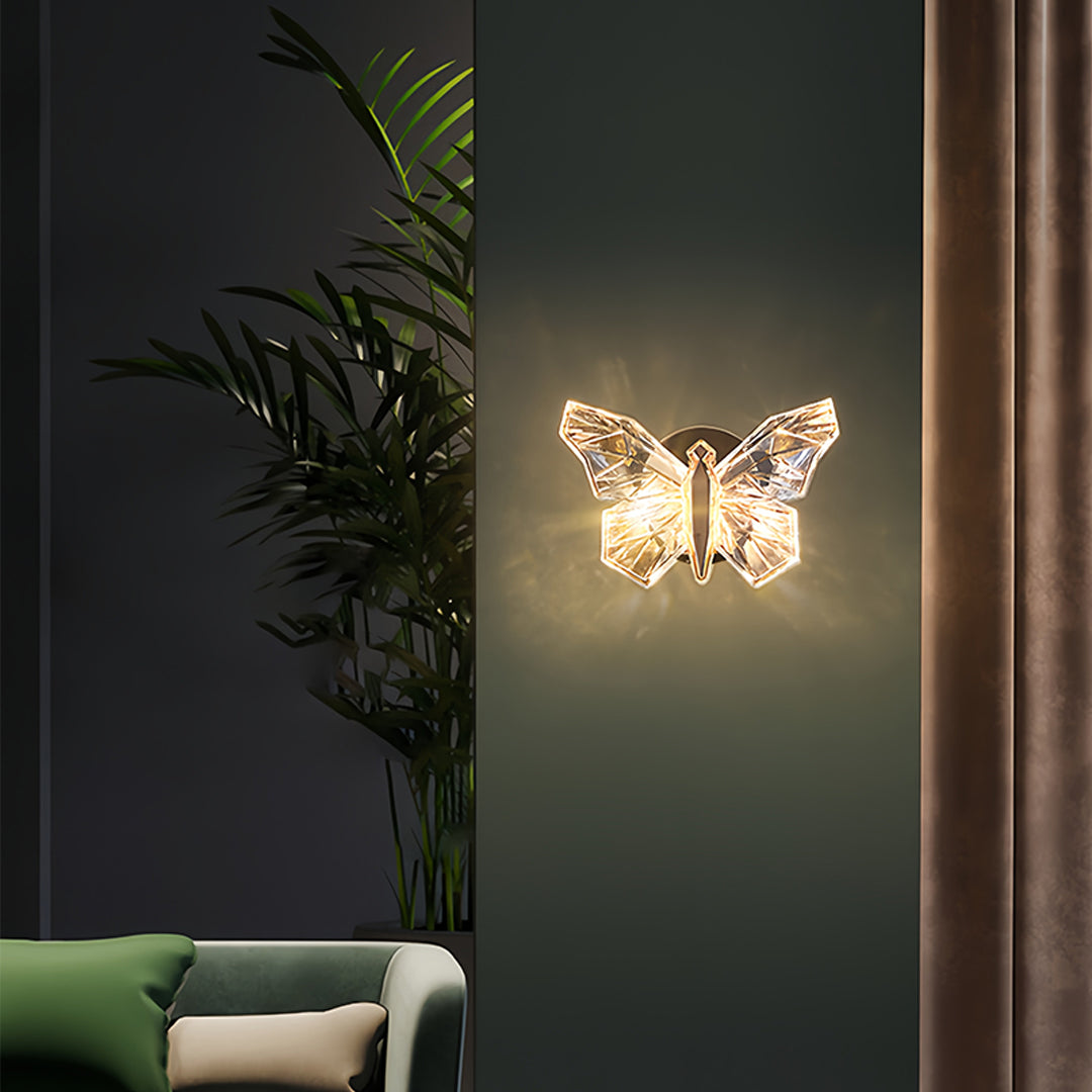 Butterfly Wall Sconce — Gold Aluminum, White Acrylic Shade, LED, Three-Step Dimming (3000K/4500K/6000K)
