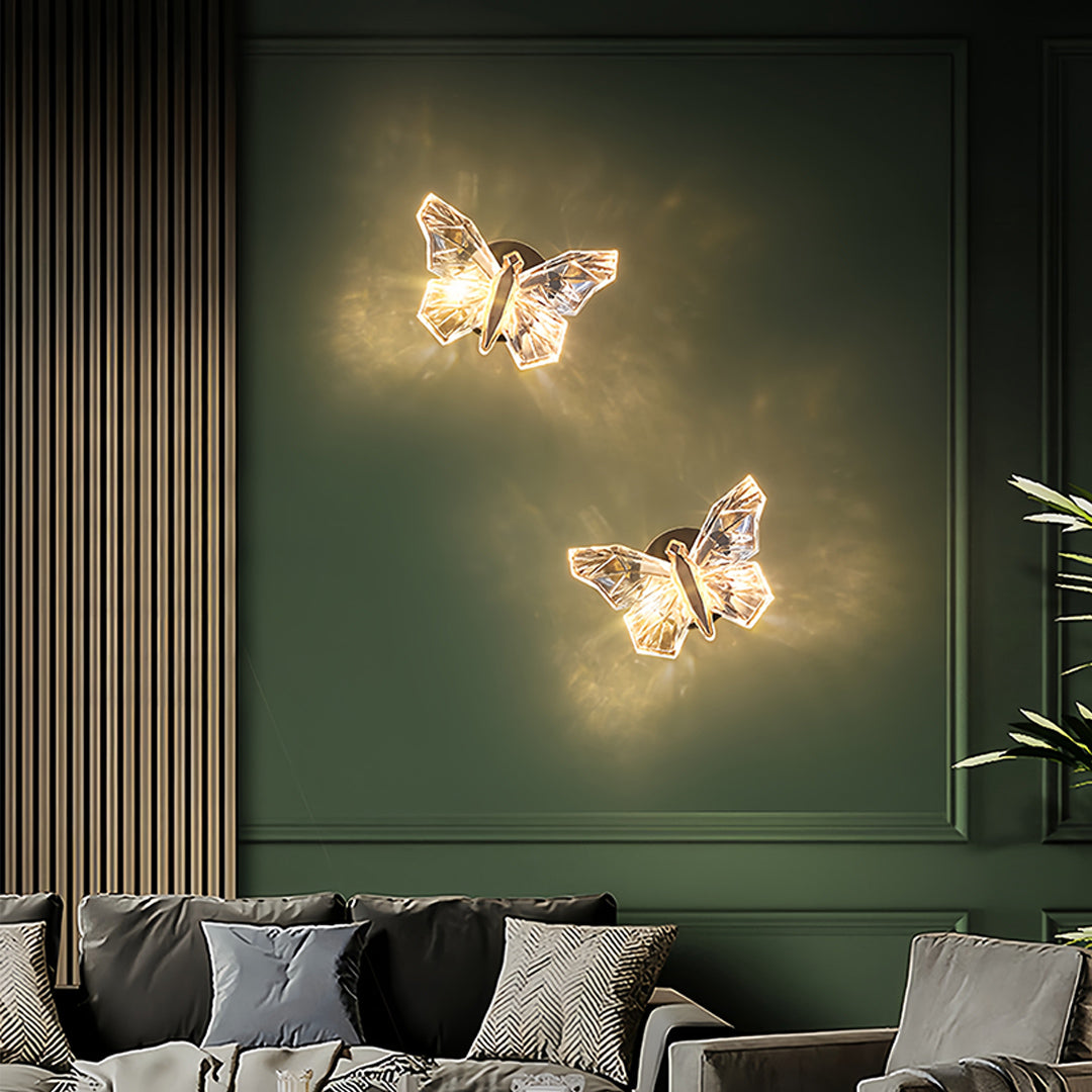 Butterfly Wall Sconce — Gold Aluminum, White Acrylic Shade, LED, Three-Step Dimming (3000K/4500K/6000K)