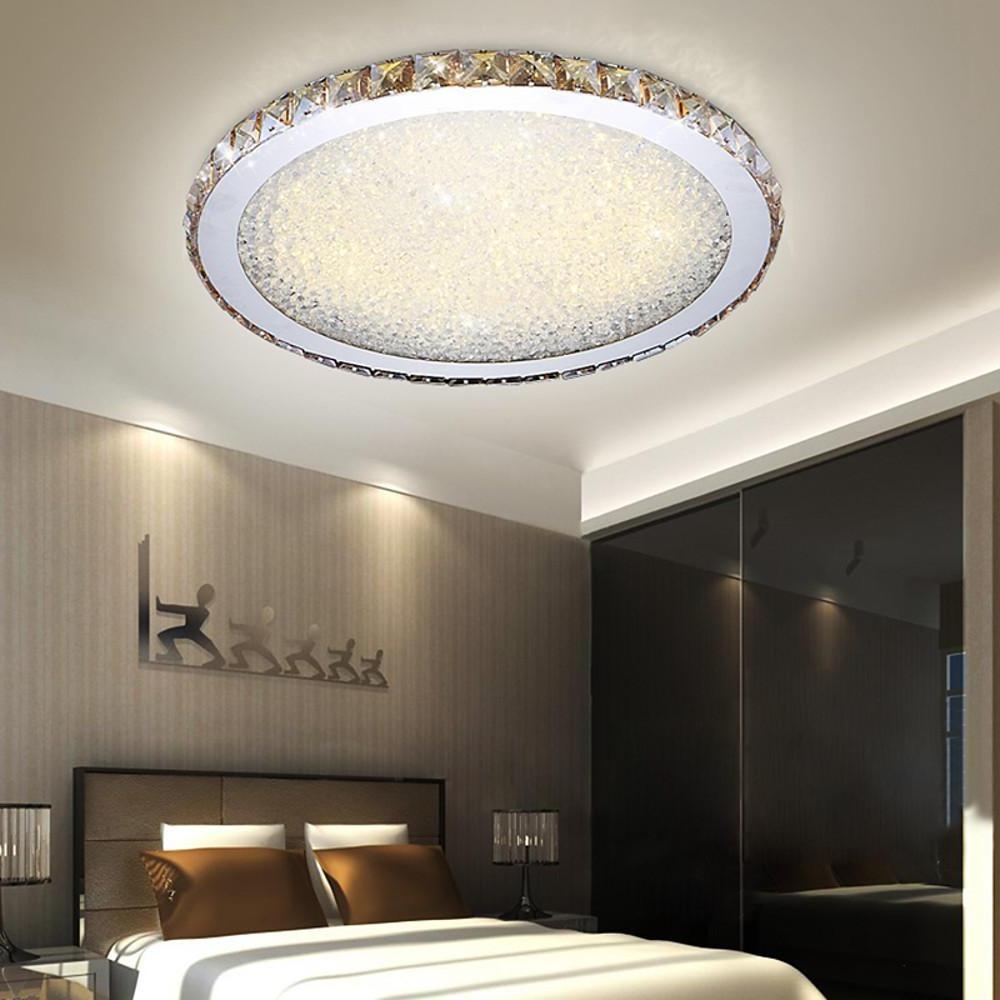16" Modern Crystal Flush-Mount Ceiling Light — Antique Painted Metal, LED, Three-Step Dimming, 20W